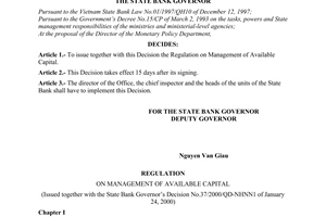 Decision No. 37/2000/QD-NHNN1 of January 24, 2000, promulgating the regulation on management of available capital