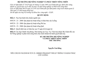 Quyết định 05/2000/QĐ-BNN-KHCN tiêu chuẩn ngành 04TCN-21-2000, 04TCN22-2000, 04TCN23-2000