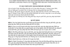 Quyết định 07/2000/QĐ-UB-NC Kế hoạch triển khai công tác phổ biến, giáo dục pháp luật năm 2000 thành phố Hồ Chí Minh