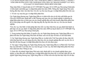 Thông tư 01/2000/TT-NHNN14 hướng dẫn đảm bảo vốn cho các doanh nghiệp vay mua lúa gạo và nhập khẩu phân bón năm 2000