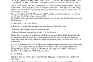 Thông tư 12/2000/TT-BTC hướng dẫn cơ chế thưởng vượt dự toán thu thuế thuế giá trị gia tăng năm 1999