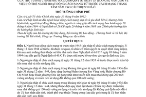 Quyết định 20/2000/QĐ-TTg hỗ trợ người hoạt động cách mạng từ trước cách mạng tháng 8 năm 1945 cải thiện nhà ở