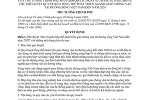 Quyết định 16/2000/QĐ-TTg Quy hoạch tổng thể phát triển ngành giao thông vận tải đường sông Việt Nam đến 2020