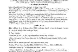 Quyết định 18/2000/QĐ-TTg đầu tư dự án xây dựng đường Hồ Chí Minh (giai đoạn 1)