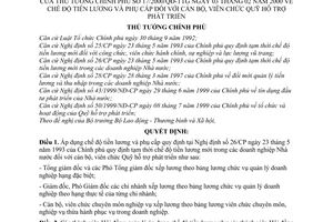 Quyết định 17/2000/QĐ-TTg chế độ tiền lương phụ cấp cán bộ, viên chức Quỹ hỗ trợ phát triển