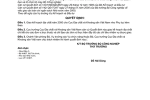 Quyết định 06/2000/QĐ-BCN giao kế hoạch địa chất năm 2000 cho Cục Địa chất và Khoáng sản Việt Nam