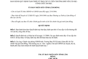 Quyết định 29/2000/QĐ-UB trợ cấp tiền thưởng cán bộ công chức đi học Lâm Đồng