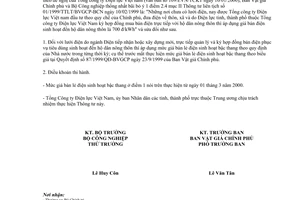 Thông tư liên tịch 02/2000/TTLT-BVGCP-BCN hướng dẫn thực hiện giá bán điện tiêu dùng sinh hoạt đến hộ dân nông thôn