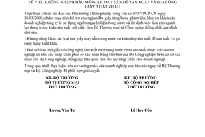 Thông tư liên tịch 02/2000/TTLT-BTM-BCN không nhập khẩu mũ giày may sẵn để sản xuất gia công giày xuất khẩu