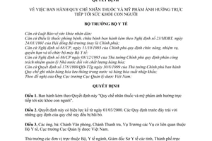 Quyết định 416/2000/QĐ-BYT quy chế nhãn thuốc mỹ phẩm ảnh hưởng trực tiếp sức khỏe con người