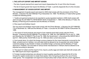 Circular No. 05/2000/TT-BTM of May 21, 2000, guiding the implementation of the prime minister’s Decision No.242/1999/QD-TTg of December 30, 1999 on the management of goods export and import in 2000