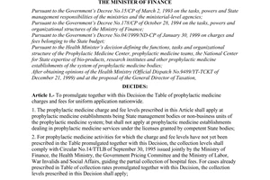 Decision No. 21/2000/QD-BTC of February 21, 2000, promulgating the table of prophylactic medicine charges and fees