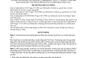 Quyết định 22/2000/QĐ-BTC  mức thu phí, lệ phí bảo vệ kiểm dịch thực vật