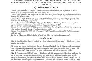 Quyết định 23/2000/QĐ-BTC biểu mức thu phí, lệ phí quản lý chất lượng vệ sinh an toàn thực phẩm