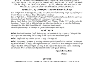 Quyết định 179/2000/QĐ-BLĐTBXH Quy chế cấp quản lý chứng chỉ đào tạo giáo dục định hướng cho người lao động có thời hạn ở nước ngoài