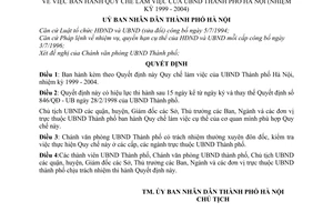 Quyết định 19/2000/QĐ-UB quy chế làm việc UBND Thành phố Hà Nội(Nhiệm kỳ 1999 - 2004)