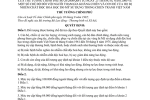 Quyết định 26/2000/QĐ-TTg chế độ người tham gia kháng chiến con đẻ bị nhiễm chất độc hoá học do Mỹ sử dụng trong chiến tranh Việt Nam