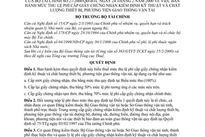 Quyết định 27/2000/QĐ-BTC mức thu lệ phí cấp giấy chứng nhận kiểm định kỹ thuật chất lượng thiết bị, phương tiện giao thông vận tải