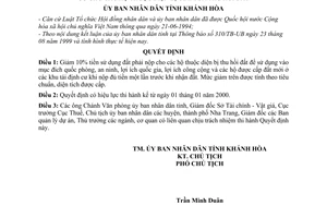 Quyết định 619/UB  giảm tiền sử dụng đất khi được cấp đất mới