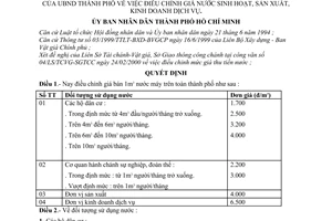 Quyết định 10/2000/QĐ-UB-ĐT điều chỉnh giá nước sinh hoạt, sản xuất, kinh doanh dịch vụ