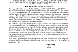 Công văn 655/TCHQ-KTTT áp dụng thời hạn nộp thuế nguyên liệu nhập khẩu để sản xuất hàng xuất khẩu