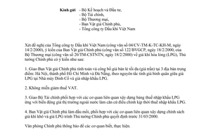 Công văn 647/VPCP-DK giá khí hóa lỏng (LPG)