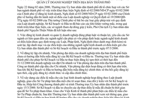 Thông báo 16/TB-UB-KT tổ chức đăng ký kinh doanh theo Luật doanh nghiệp quản lý doanh nghiệp địa bàn thành phố