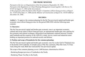 Decision No. 32/2000/QD-TTg of March 3, 2000, ratifying the common planning for the Ha Tien provincial capital and border-gate economic zone, Kien Giang province