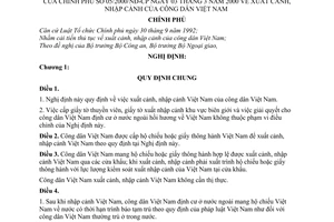 Nghị định 05/2000/NĐ-CP xuất cảnh, nhập cảnh của công dân Việt Nam