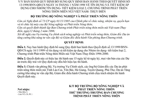 Quyết định 18/2000/QĐ-BNN-CS tín dụng tiết kiệm, chương trình phát triển nông thôn miền núi Việt Nam-Thụy Điển bổ sung Quyết định 13/1998/BNN-QĐ-CS
