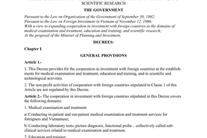 Decree No. 06/2000/ND-CP of March 6, 2000, on investment cooperation with foreign countries in the domains of medical examination and treatment, education and training, and scientific research