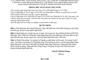 Quyết định 78/2000/QĐ-NHNN6 Quy chế phân loại, kiểm định, đóng gói, giao nhận kim khí quý, đá quý ngành ngân hàng