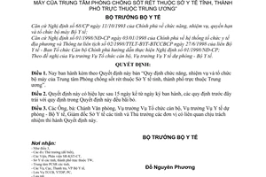 Quyết định 684/2000/QĐ-BYT chức năng, nhiệm vụ tổ chức bộ máy Trung tâm Phòng chống sốt rét Sở Y tế tỉnh, thành phố thuộc Trung ương