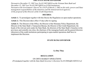 Decision No. 85/2000/QD-NHNN14 of March 9, 2000, promulgating the regulation on open-market operations