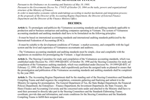 Decision No. 38/2000/QD-BTC of March 14, 2000, promulgating and publicizing for application of the system of Vietnamese accounting standards and auditing standards