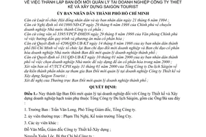 Quyết định 1717/2000/QĐ-UB-CNN thành lập Ban Đổi mới quản lý tại doanh nghiệp Công ty Thiết kế và Xây dựng Saigon Tourist