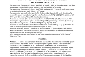 Decision No. 41/2000/QD-BTC of May 17, 2000, amending and supplementing names and tax rates of a number of commodity groups in the preferential import tariff