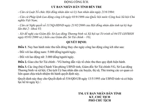 Quyết định 651/QĐ-UB năm 2000 mức tiền đóng thay ngày công lao động công ích Bến Tre