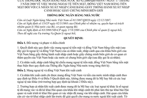 Quyết định 92/2000/QĐ-NHNN7 mang ngoại tệ, đồng Việt Nam bằng tiền mặt của cá nhân xuất nhập cảnh bằng giấy thông hành xuất nhập cảnh, CM biên giới