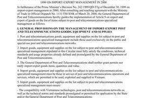 Circular No. 01/2000/TT-TCBD of March 20, 2000, guiding The Prime Ministers Decision No. 242/1999/QD-TTg of December 30, 1999 on import-export management in 2000