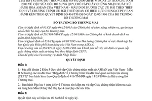 Quyết định 492/2000/QĐ-BTM Quy chế cấp giấy chứng nhận xuất xứ hàng hoá ASEAN Việt Nam - Mẫu D sửa đổi quyết định 416/TM-ĐB