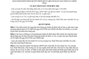 Quyết định 691/QĐ-UB 2000 bổ sung giá tính lệ phí trước bạ xe gắn máy theo 521/QĐ-UB Bến Tre