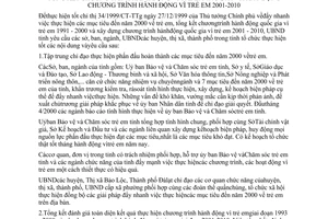 Chỉ thị 07/2000/CT-UB tổng kết chương trình hành động vì trẻ em 1993 2000 xây dựng chương trình 2001 2010 Lâm Đồng