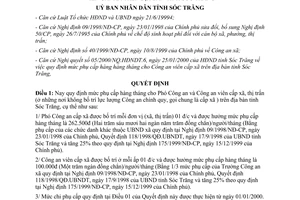 Quyết định 80/2000/QĐ.UBNDT mức phụ cấp hàng tháng cho Phó Công an