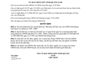 Quyết định 17/2000/QĐ-UB qui chế làm việc của UBND tỉnh Quảng Nam khoá VI