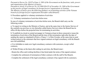 Circular No. 02/2000/TT-BTP of March 23, 2000, guiding the procedures of terminating activities of the Vietnam branch of a foreign lawyers organization