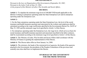 Decree No. 10/2000/ND-CP of March 27, 2000, providing the minimum wage level in enterprises