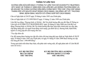 Thông tư liên tịch 09/2000/TTLT-BLĐTBXH-BTC trợ cấp, phụ cấp hằng tháng người hoạt động cách mạng, gia đình liệt sỹ,thương binh,bệnh binh,có công CM