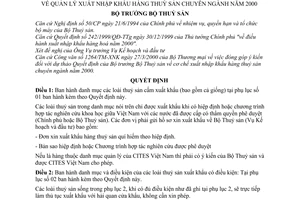 Quyết định 224/2000/QĐ-BTS quản lý xuất nhập khẩu hàng thuỷ sản chuyên ngành năm 2000