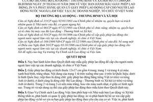 Quyết định 311/2000/QĐ-BLĐTBXH mẫu giấy phép lao động, in,phát hành, quản lý giấy phép lao động cấp người lao động nước ngoài tại DN, tổ chức VN